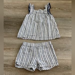 Carters Girls Linen Set Summer Outfit Striped Blue Tank Top And Shorts Size 2T